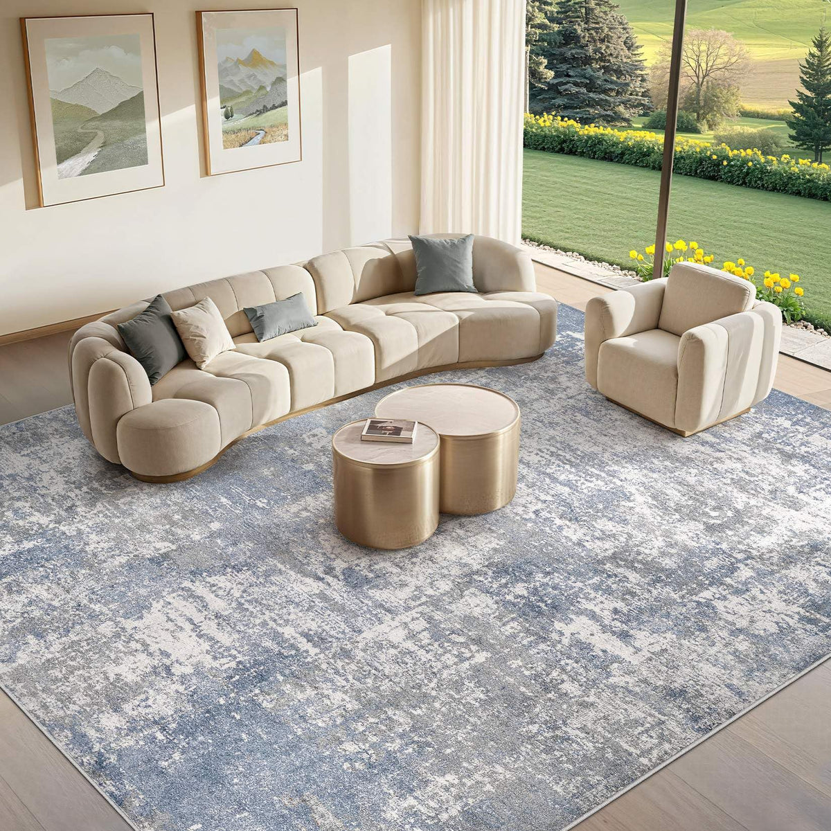Tortania Washable 8x10 Area Rug for Living Room: Modern Abstract Neutral Large Soft Thin Rugs - Non Slip Indoor Carpet for Bedroom Dining Room Office Nursery Home Floor Decoration - Smoky Gray