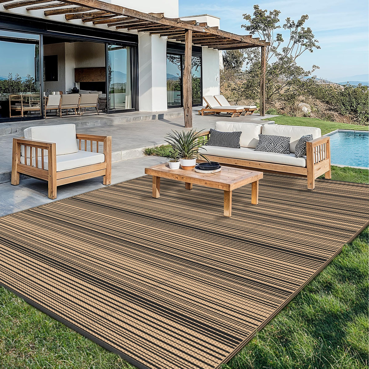 GENIMO Outdoor Rug, Waterproof Plastic Rugs for Patio, 5'x8' Cloud Grey