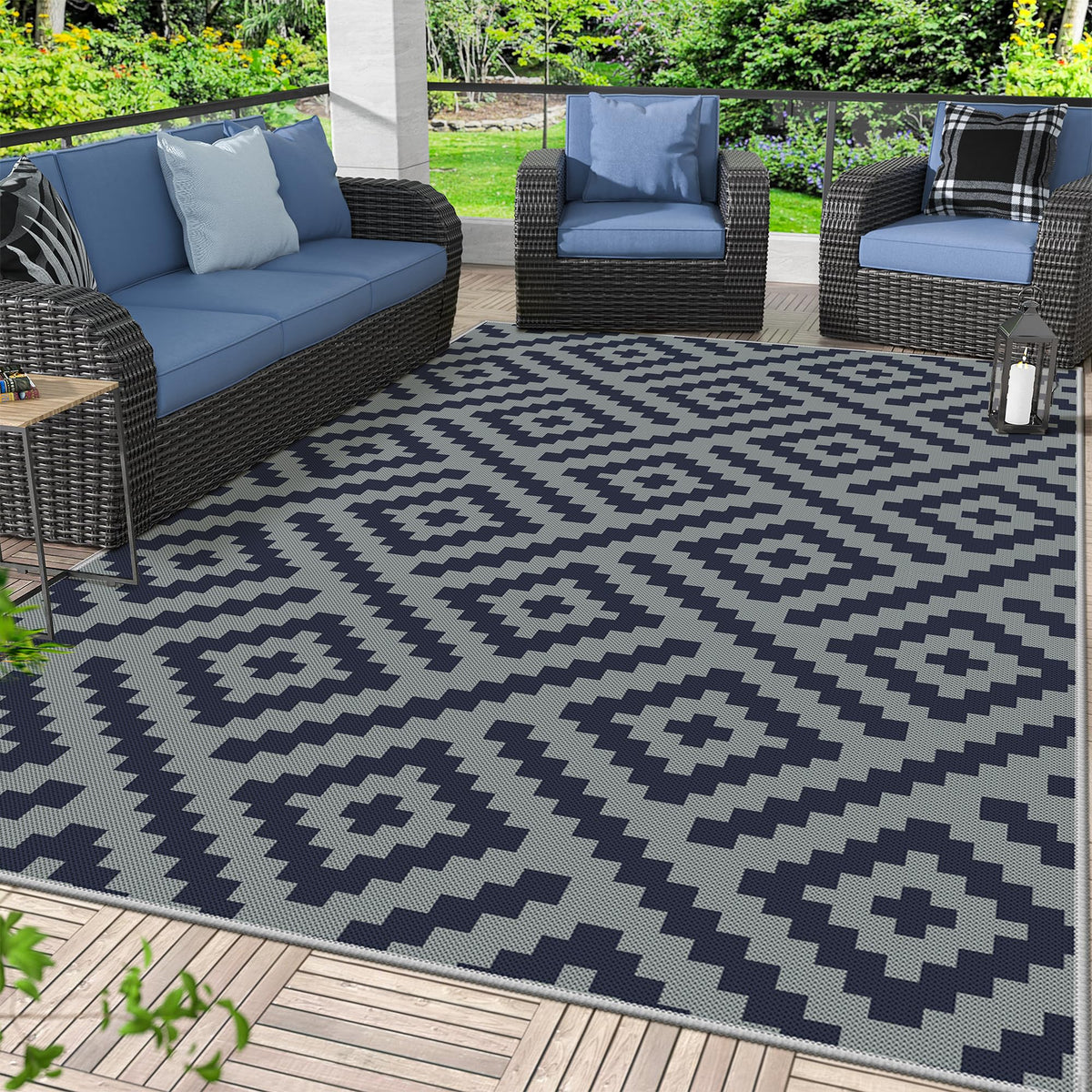 GENIMO Outdoor Rug, Waterproof Plastic Rugs for Patio, 5'x8' Cloud Grey