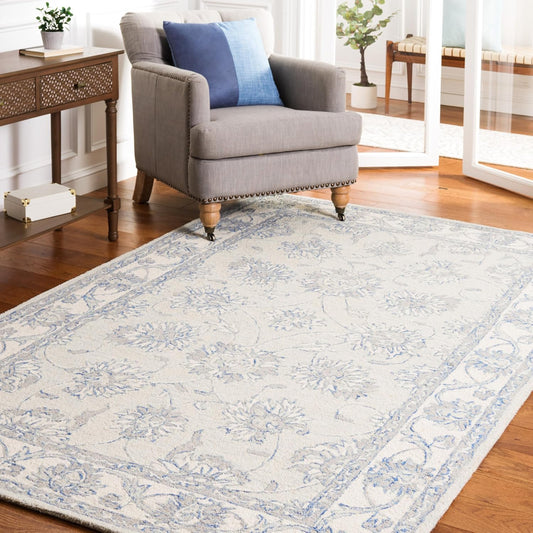 SAFAVIEH Micro-Loop Collection Area Rug - 6' x 9', Light Blue & Ivory, Handmade Wool, Ideal for High Traffic Areas in Living Room, Bedroom (MLP536L)