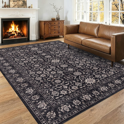 RCTJHOME 9x12 Brown Vintage Oriental Washable Area Rug Non-Slip Soft Carpet