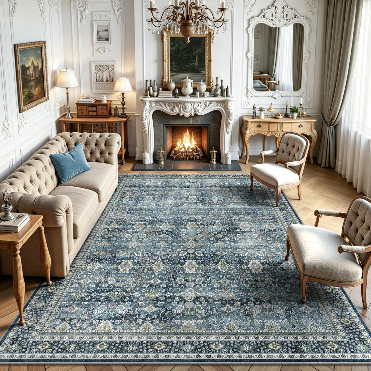 8x10 Area Rugs for Living Room - Washable Vintage Retro Large Rug, Soft Ultra Thin Non Slip Low Pile Traditional Distressed Boho Carpet for Bedroom Dining Room Home Office, Rust Clay