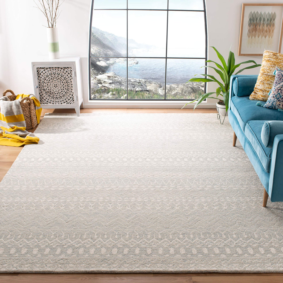 SAFAVIEH Micro-Loop Collection Accent Rug - 2'6" x 4', Blue & Ivory, Handmade Moroccan Boho Tribal Wool, Ideal for High Traffic Areas in Entryway, Living Room, Bedroom (MLP502M)