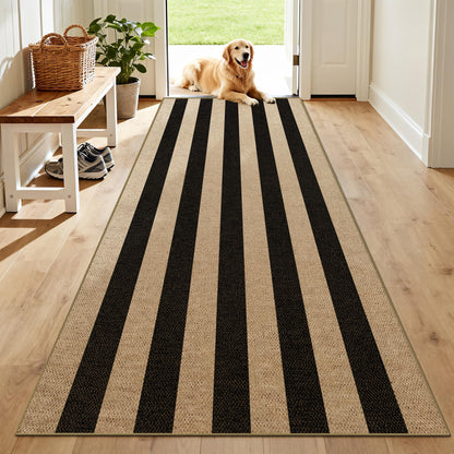 Washable 8x10 Black Striped Easy Jute Indoor Outdoor Rug for Living Room
