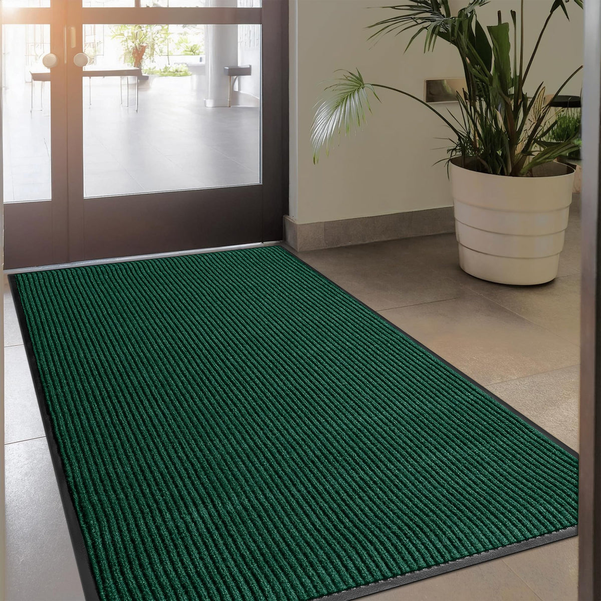 MaxMat® Heavy Duty Entry Floor Mat - Large Commercial, Indoor/Outdoor, Waterproof, Easy to Clean, Low-Profile Door Mat (4 x 6 Feet, Brown, MXM-RIB0046BR)