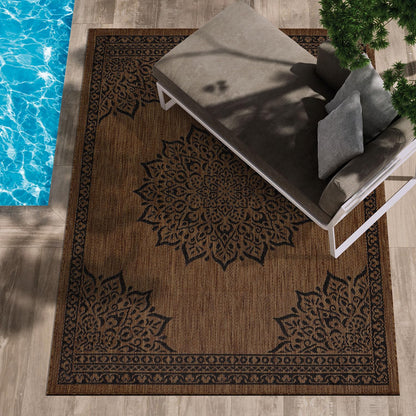 CAMILSON Indoor Outdoor Rug, 6x9 Bordered Dark Grey Black Modern Area Rugs for Indoor and Outdoor Patios, Kitchen and Hallway Mats, Washable Porch Deck Outside Carpet (Bordered Black, 6 x 9)