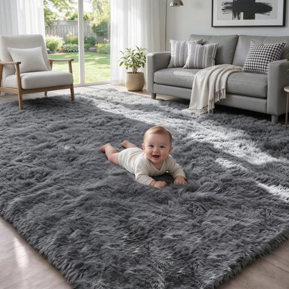 MXSANYOO 8x10 Area Rugs Fluffy Shag Rug for Living Room Bedroom Camel