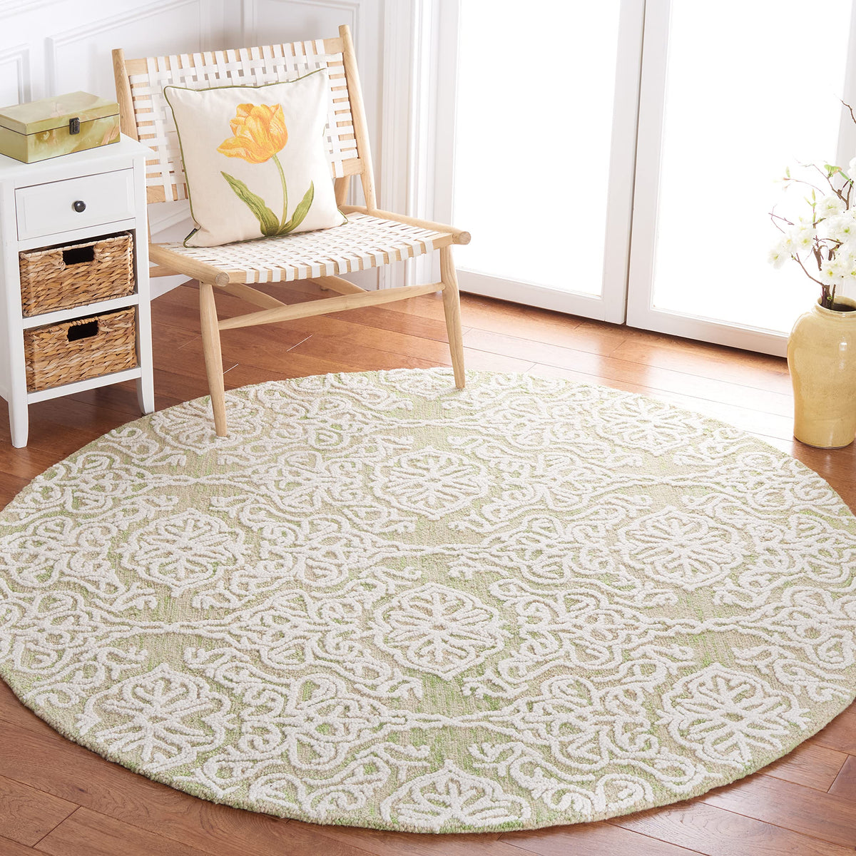 SAFAVIEH Blossom Collection Area Rug - 9' x 12', Beige & Ivory, Handmade Wool, Ideal for High Traffic Areas in Living Room, Bedroom (BLM112B)