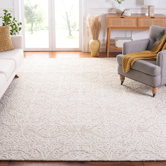 SAFAVIEH Blossom Collection Area Rug - 9' x 12', Beige & Ivory, Handmade Wool, Ideal for High Traffic Areas in Living Room, Bedroom (BLM112B)