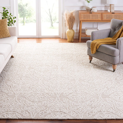 SAFAVIEH Blossom Collection Area Rug - 9' x 12', Beige & Ivory, Handmade Wool, Ideal for High Traffic Areas in Living Room, Bedroom (BLM112B)