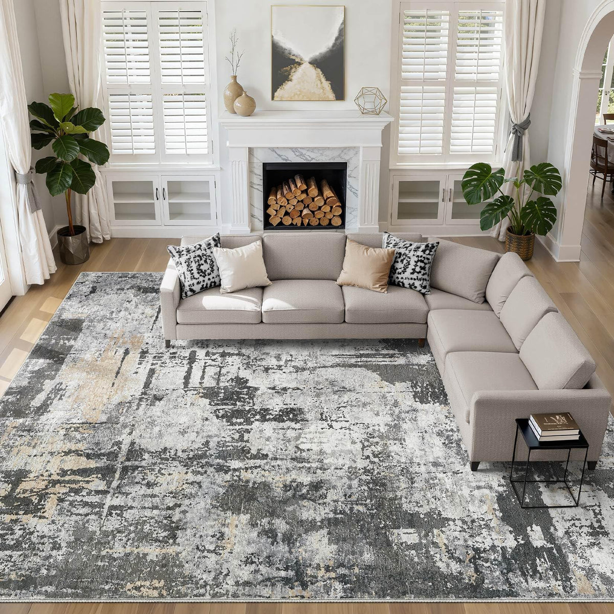 LOONGRUG 10x14 Area Rugs Washable Large Neutral Modern Living Room Rug