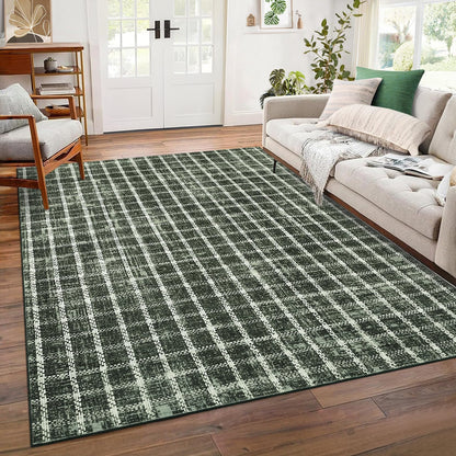 ROYHOME 6x9 Area Rug for Living Room Washable Khaki Brown Checkered Rugs