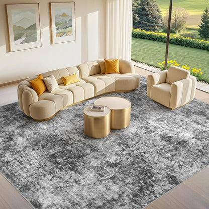 Tortania Washable 8x10 Area Rug for Living Room: Modern Abstract Neutral Large Soft Thin Rugs - Non Slip Indoor Carpet for Bedroom Dining Room Office Nursery Home Floor Decoration - Smoky Gray