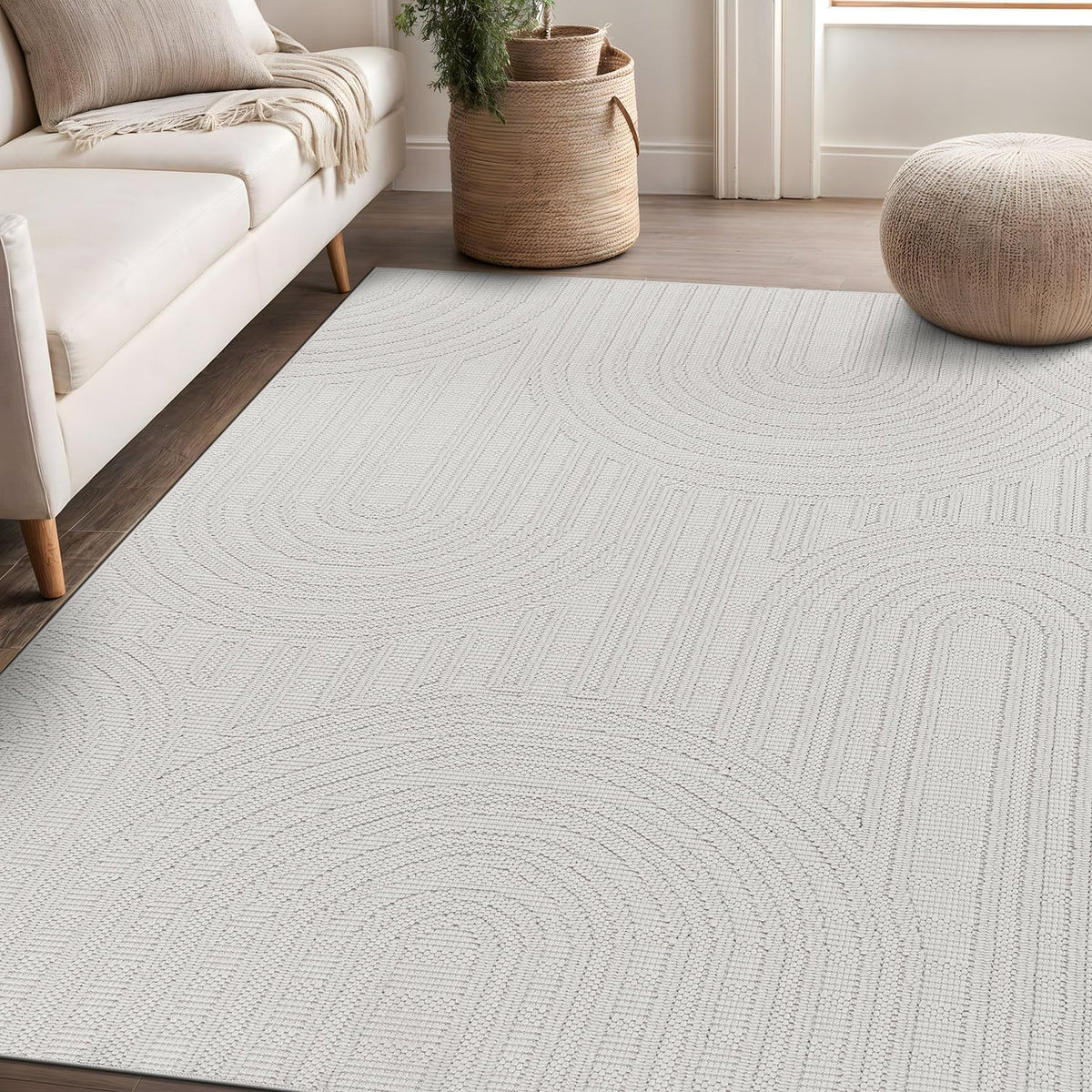 Beverly Rug Micro Loop Large Area Rug White 9x12 Modern Luxury Circle Geometric Durable Indoor Area Rugs for Living Dining Room Office Stain Resistant Non Shedding Casual Indoor Carpet White 9 x 12