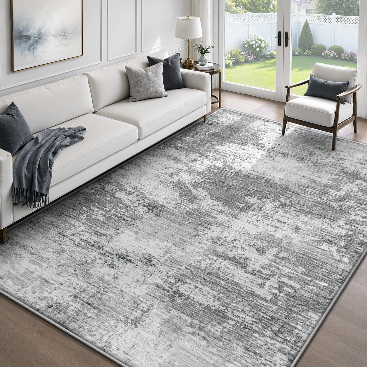 9x12 Area Rugs for Living Room: Washable Modern Abstract Rug Large Neutral Non-Slip Low Pile Indoor Carpet for Bedroom Dining Room Nursery Office (Blue, 9'x12')