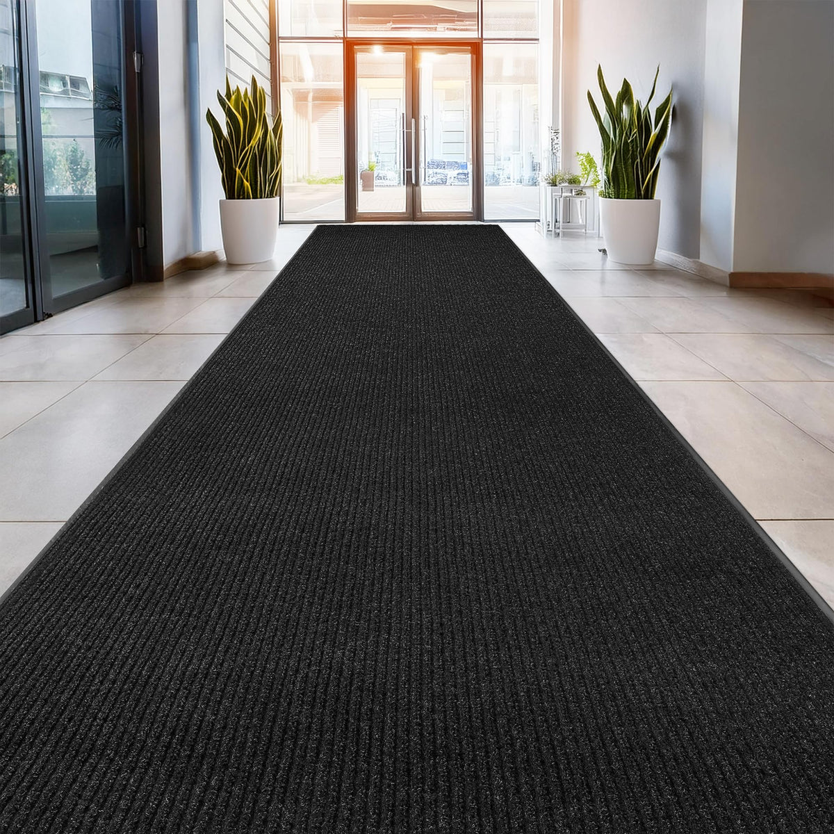 MaxMat® Heavy Duty Entry Floor Mat - Large Commercial, Indoor/Outdoor, Waterproof, Easy to Clean, Low-Profile Door Mat (4 x 6 Feet, Brown, MXM-RIB0046BR)