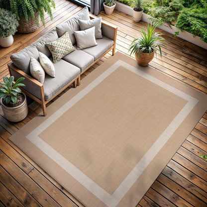 CAMILSON Indoor Outdoor Rug, 6x9 Bordered Dark Grey Black Modern Area Rugs for Indoor and Outdoor Patios, Kitchen and Hallway Mats, Washable Porch Deck Outside Carpet (Bordered Black, 6 x 9)