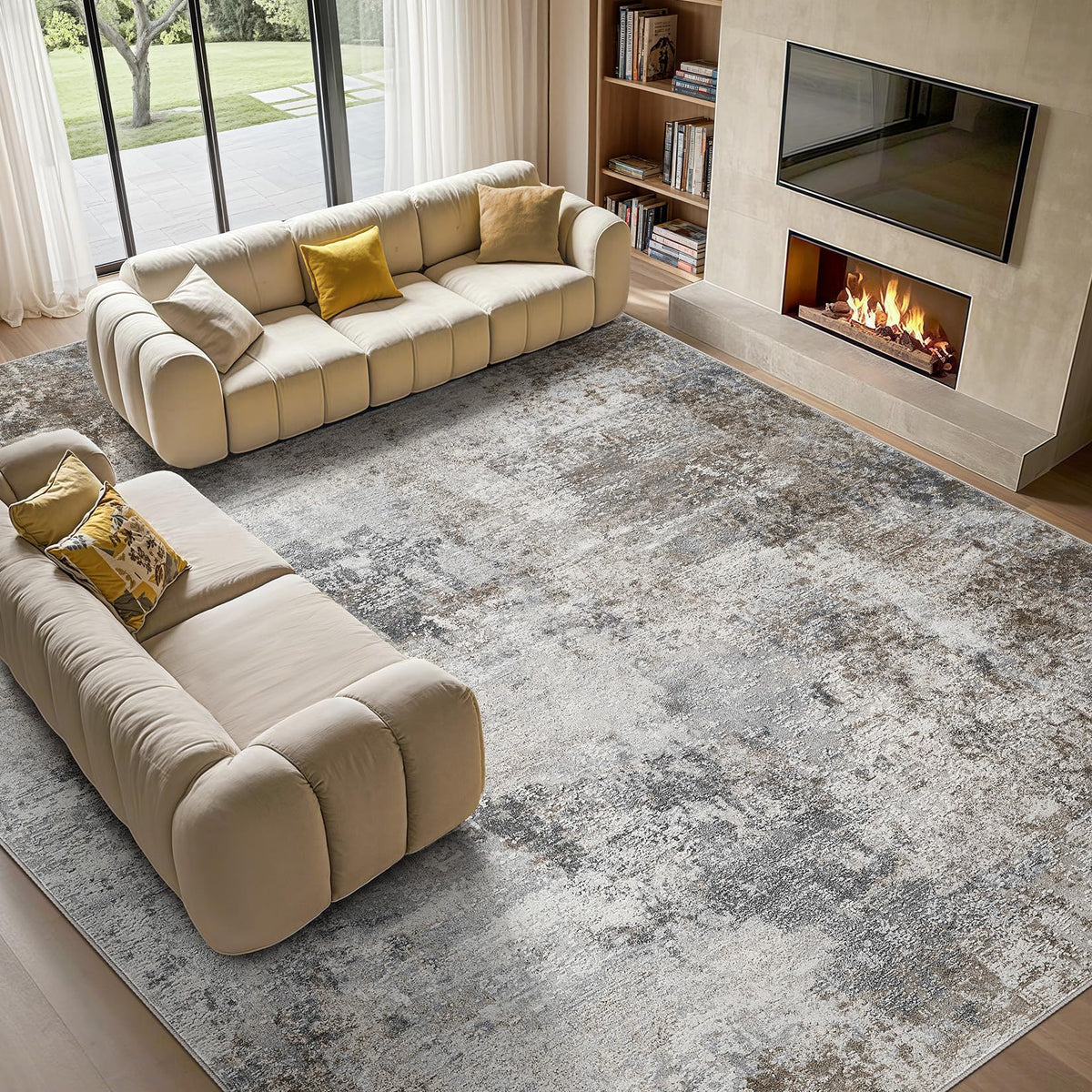 Tortania Washable 8x10 Area Rug for Living Room: Modern Abstract Neutral Large Soft Thin Rugs - Non Slip Indoor Carpet for Bedroom Dining Room Office Nursery Home Floor Decoration - Smoky Gray