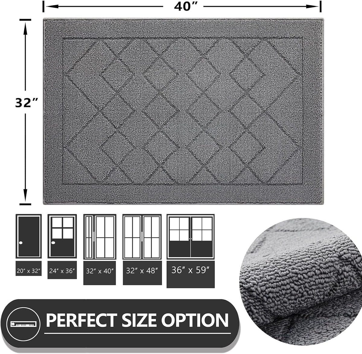 REFETONE Indoor Doormat 32" x 40", Low-Profile Front Door Mat, Dark Gray