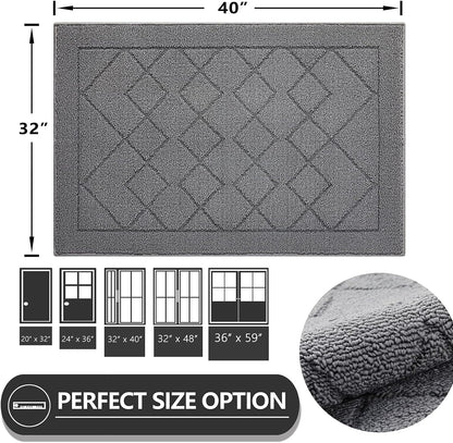 REFETONE Indoor Doormat 32" x 40", Low-Profile Front Door Mat, Dark Gray