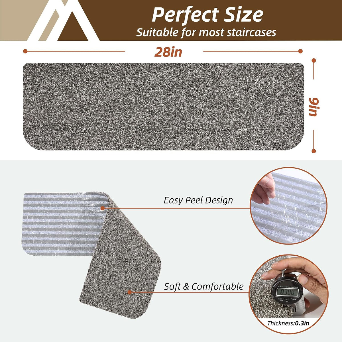 COSY HOMEER Stair Treads for Wooden Steps Non-Slip Carpet Mat,15pcs,Grey