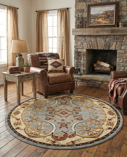 Rugs.com - Pioneer Rug – 5 Ft Square Ivory Easy-Clean Rug – Rustic Decor for Living Rooms, Bedrooms, and Entryways