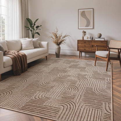 GENIMO Beige Rug 6x9 Washable Area Rugs for Living Room, Soft High Low Pile