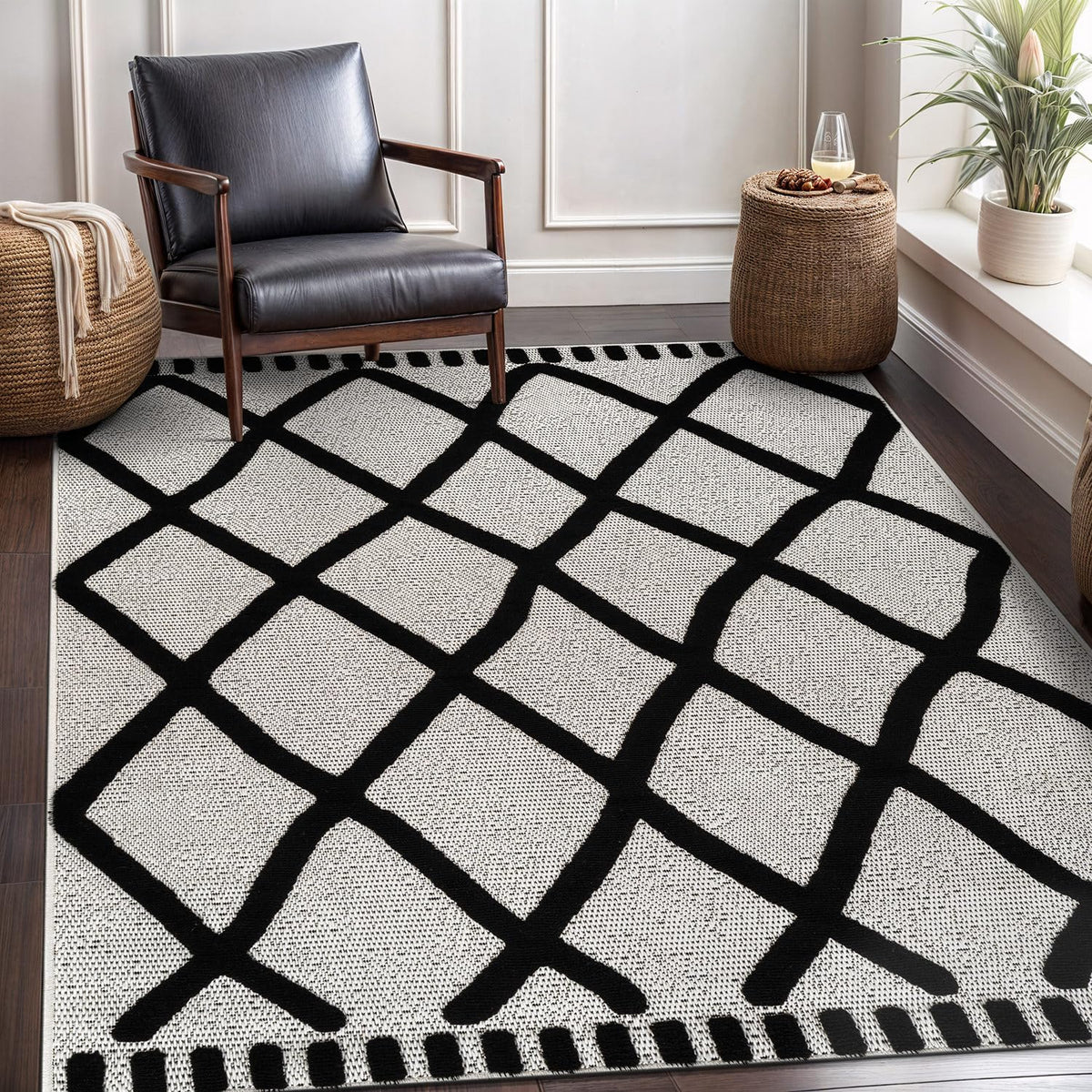 CAMILSON Micro Loop Rug 9x12 Modern Luxury Geometric Arch Large Area Rugs Soft High and Low Pile Stain Resistant Easy-Cleaning Non-Shedding for Living Room Office Indoor Carpet (9 x 12 / White)