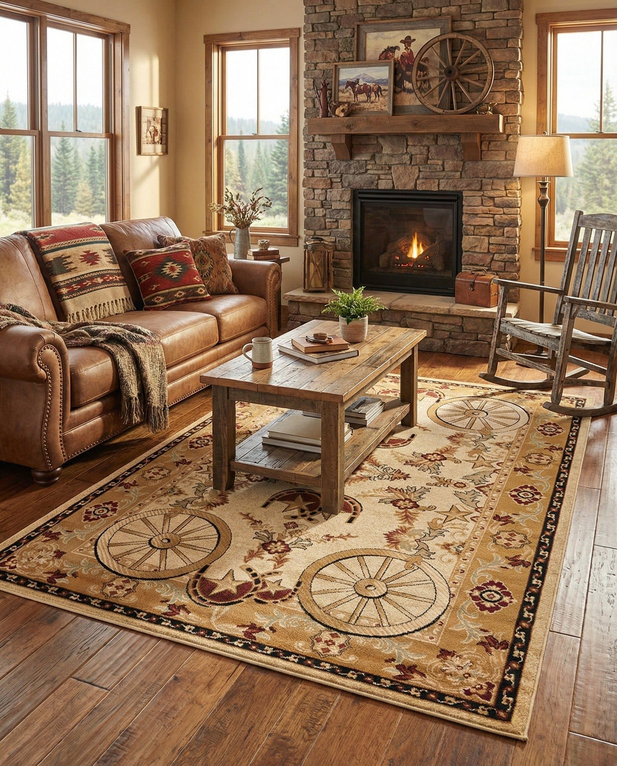 Rugs.com - Pioneer Rug – 5 Ft Square Ivory Easy-Clean Rug – Rustic Decor for Living Rooms, Bedrooms, and Entryways