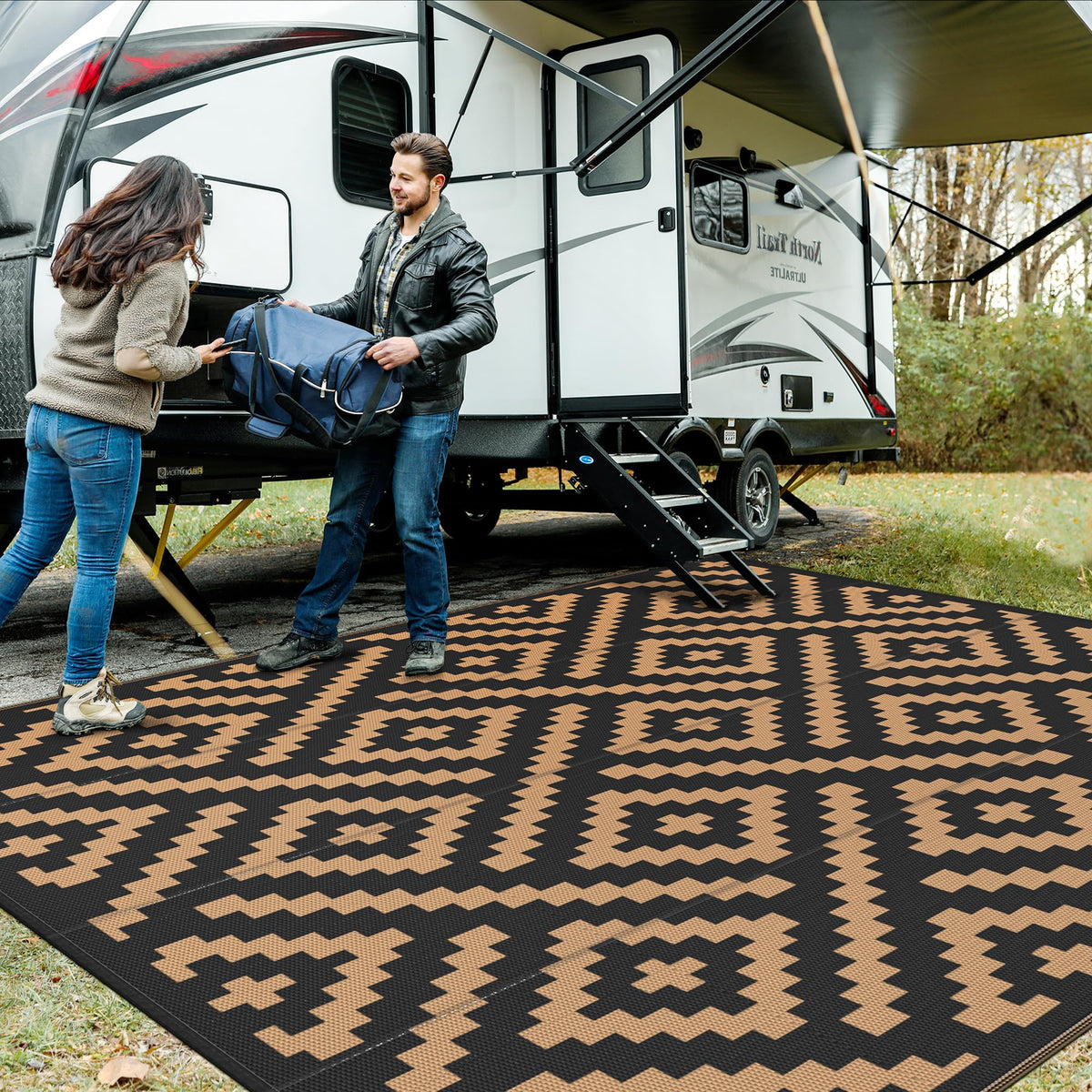 GENIMO Outdoor Rug, Waterproof Plastic Rugs for Patio, 5'x8' Cloud Grey