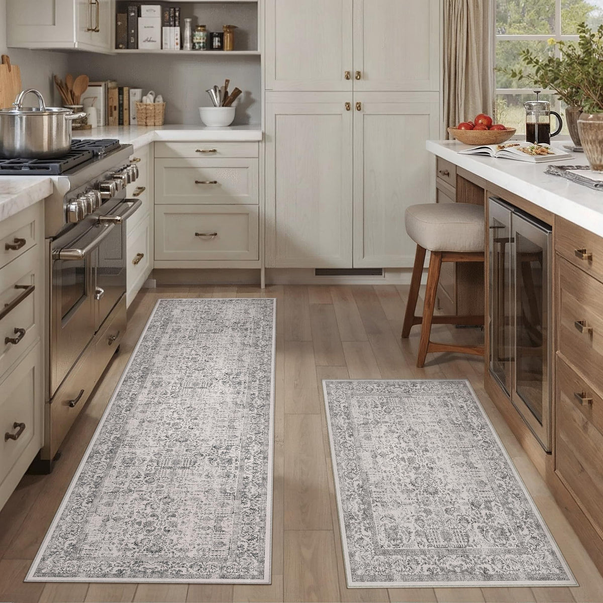 HUGEAR 3-Piece Grey Neutral Kitchen Rug Set
