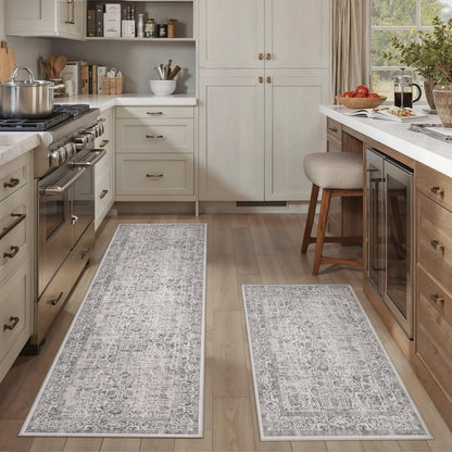 HUGEAR 3-Piece Grey Neutral Kitchen Rug Set