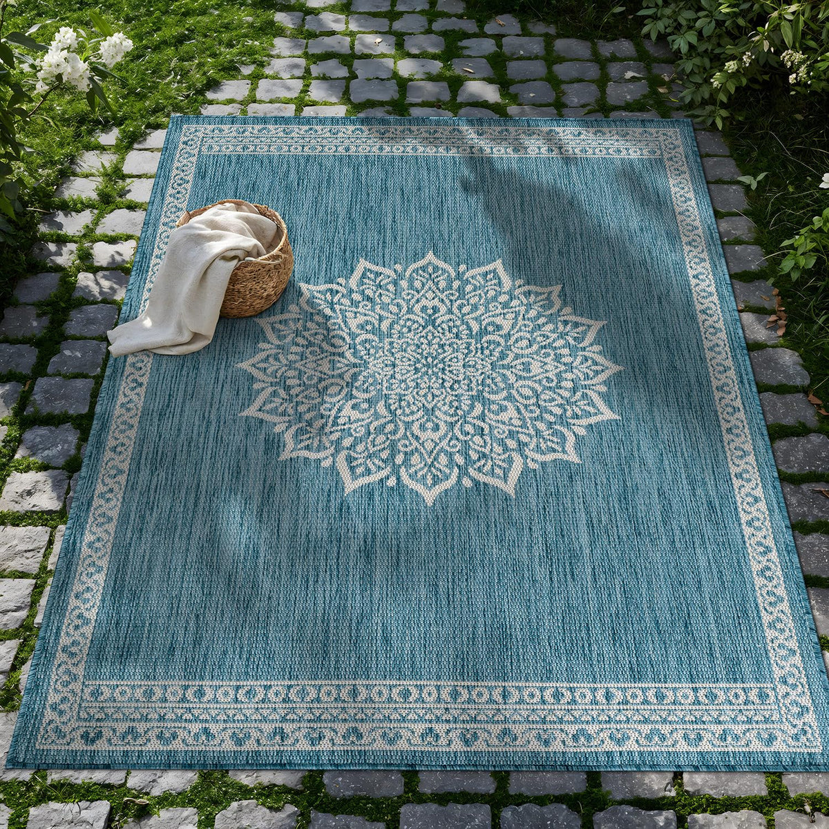 CAMILSON Indoor Outdoor Rug, 6x9 Bordered Dark Grey Black Modern Area Rugs for Indoor and Outdoor Patios, Kitchen and Hallway Mats, Washable Porch Deck Outside Carpet (Bordered Black, 6 x 9)