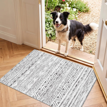 2'6"x8 Runner Rug Washable Moroccan: Non Slip Kitchen Long Floor Mat Gray