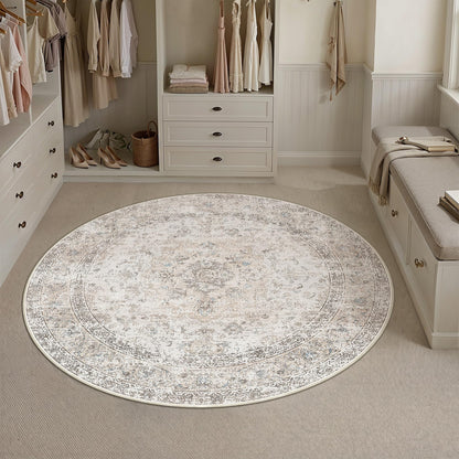 8x10 Washable Area Rug Beige Grey Non Slip Vintage Carpet