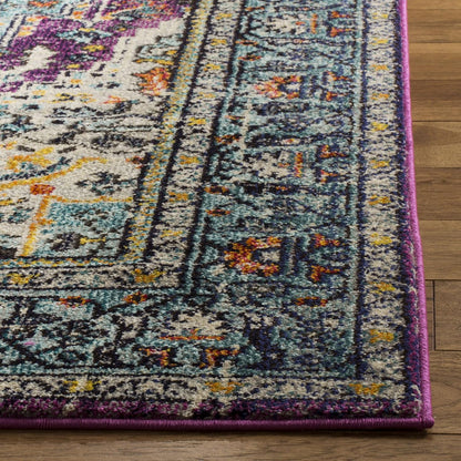 SAFAVIEH Monaco Collection Accent Rug - 4' x 5'7", Violet & Light Blue, Medallion Distressed Design, Non-Shedding & Easy Care, Ideal for High Traffic Areas in Entryway, Living Room, Bedroom (MNC251L)