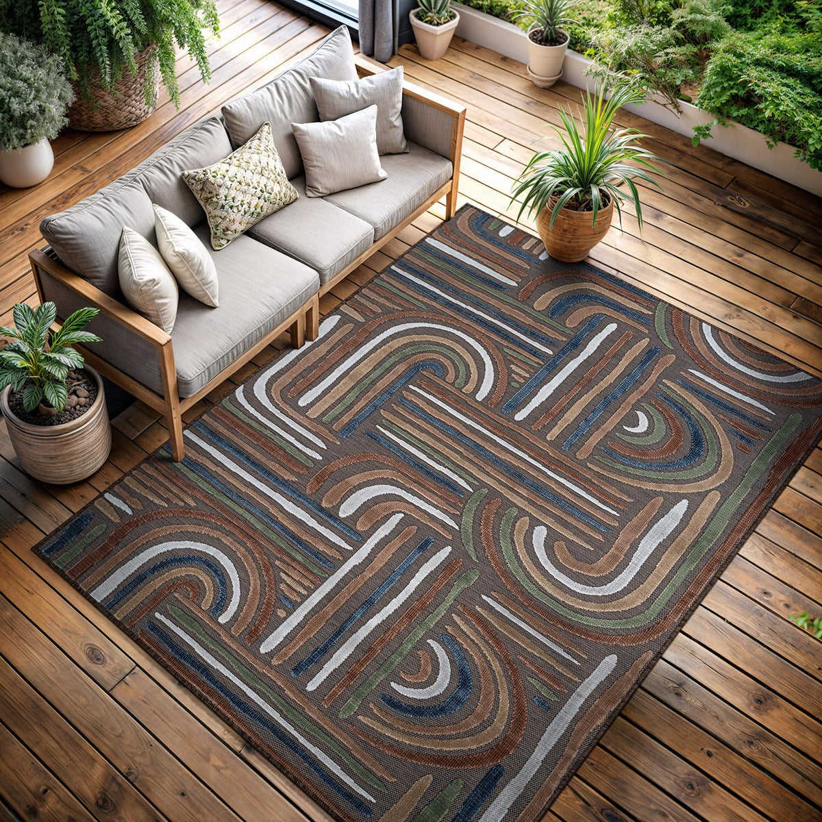 CAMILSON Indoor Outdoor Rug, Multi 5x7 Leaf Tropical Botanical Area Rugs for Indoor and Outdoor patios, Easy-Cleaning Non-Shedding Living Room, Garden and Kitchen Washable Outside Carpet (5 x 7)
