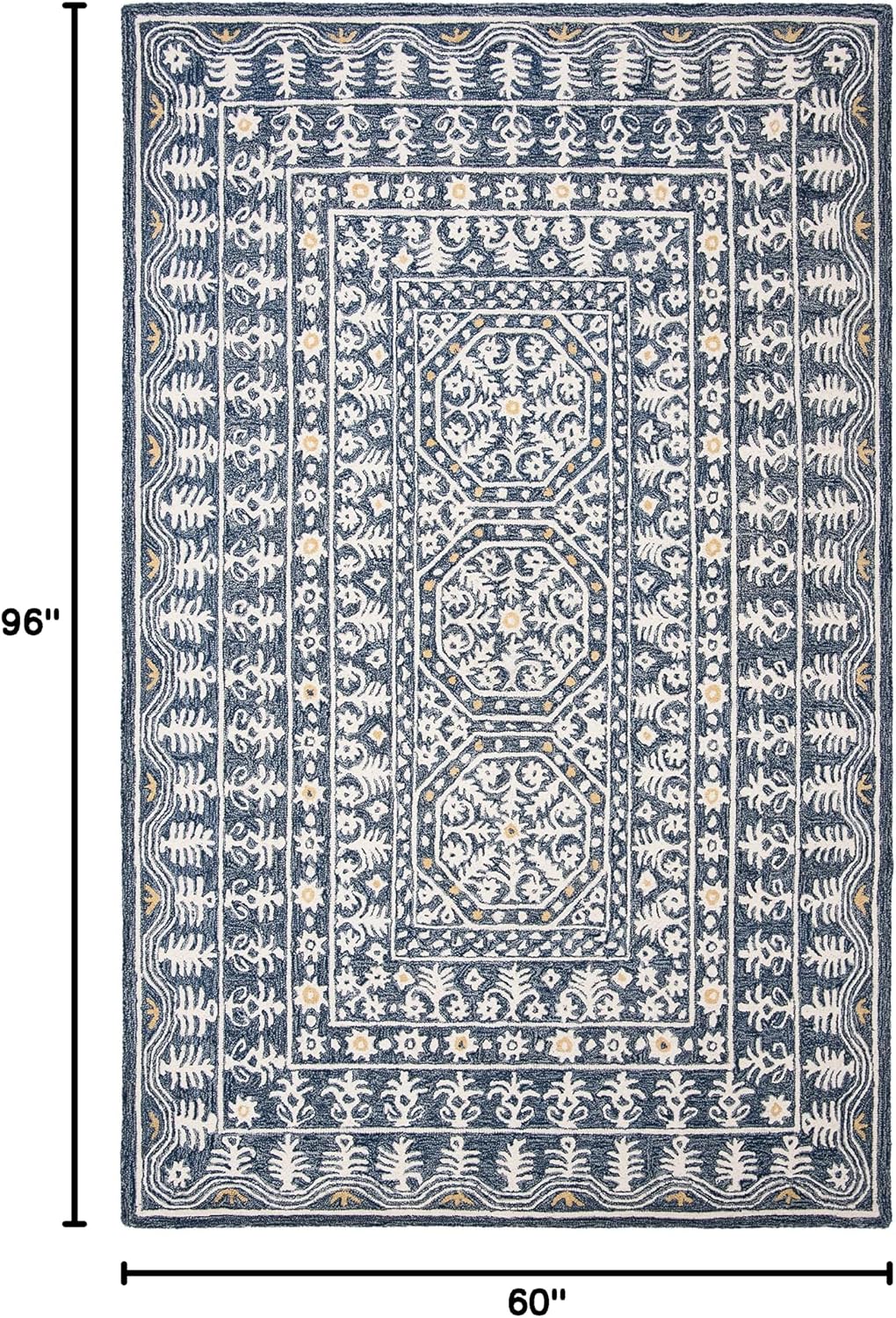 SAFAVIEH Micro-Loop Collection Area Rug - 5' x 8', Blue & Ivory, Handmade Wool, Ideal for High Traffic Areas in Living Room, Bedroom (MLP619M)