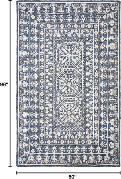 SAFAVIEH Micro-Loop Collection Area Rug - 5' x 8', Blue & Ivory, Handmade Wool, Ideal for High Traffic Areas in Living Room, Bedroom (MLP619M)