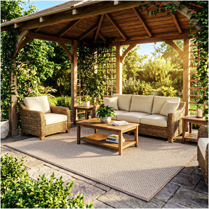 KOECKRITZ 6' x 12' Ivory Mix Nugget Special Indoor Outdoor Area Rug - Multilevel Loop Berber - Durable & Stain Resistant Carpet for Porches, Decks, Patios, Sunroom