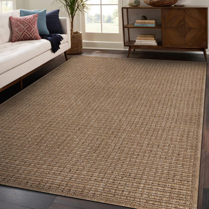 Beverly Rug Easy Jute Bordered Rug 10x14 Washable Large Indoor Outdoor Area Rugs for Living Dining Room Patio Office Stain Resistant Non Shedding Casual Indoor Outside Carpet 10 x 14 Off-White