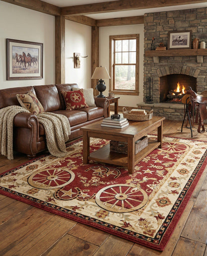 Rugs.com - Pioneer Rug – 5 Ft Square Ivory Easy-Clean Rug – Rustic Decor for Living Rooms, Bedrooms, and Entryways