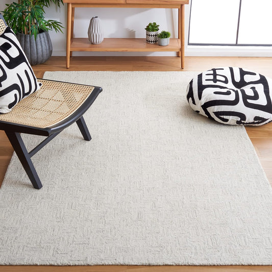 SAFAVIEH Micro-Loop Collection Area Rug - 5' Square, Light Grey & Ivory, Handmade Wool, Ideal for High Traffic Areas in Living Room, Bedroom (MLP537F)