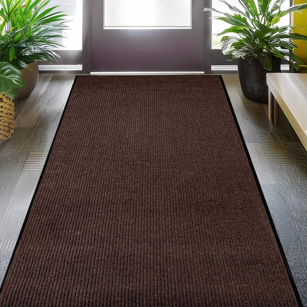 MaxMat® Heavy Duty Entry Floor Mat - Large Commercial, Indoor/Outdoor, Waterproof, Easy to Clean, Low-Profile Door Mat (4 x 6 Feet, Brown, MXM-RIB0046BR)