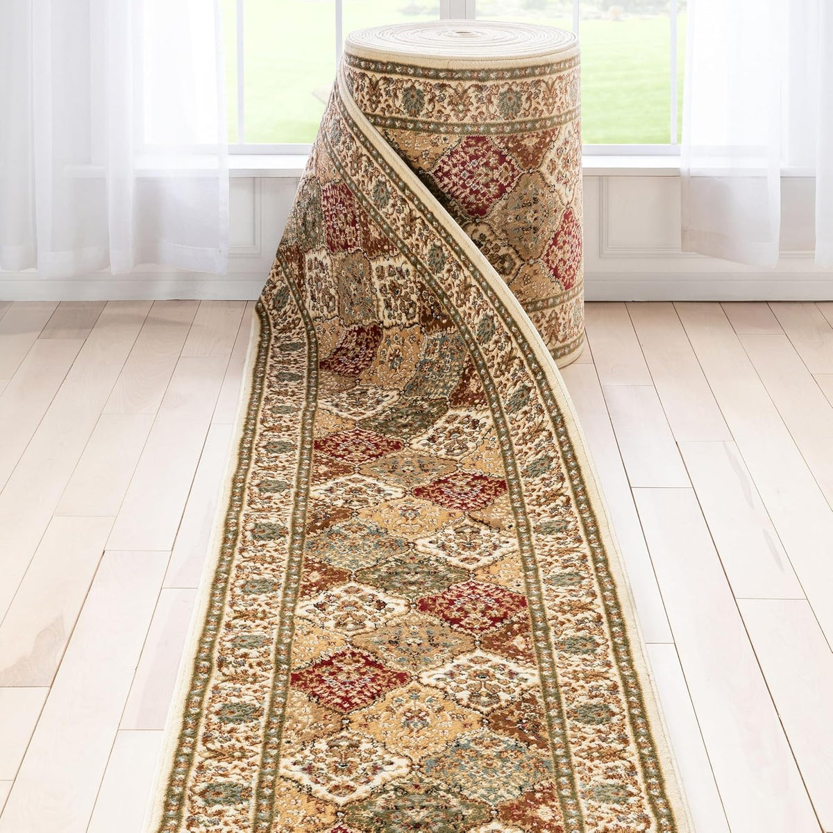 Well Woven Custom Size Hallway Stair Runner - Choose Your Length - Pyla Oriental Red Green 27 Inches Wide x 18 Feet Long Runner (27" x 18') Traditional Carpet