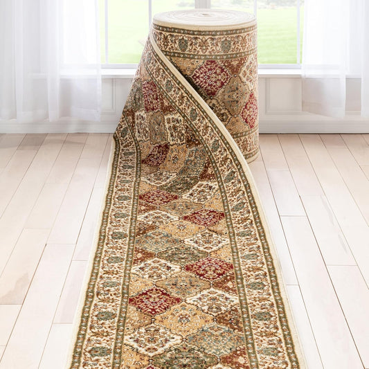 Well Woven Custom Size Hallway Stair Runner - Choose Your Length - Pyla Oriental Red Green 27 Inches Wide x 18 Feet Long Runner (27" x 18') Traditional Carpet