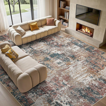 Tortania Washable 8x10 Area Rug for Living Room: Modern Abstract Neutral Large Soft Thin Rugs - Non Slip Indoor Carpet for Bedroom Dining Room Office Nursery Home Floor Decoration - Smoky Gray