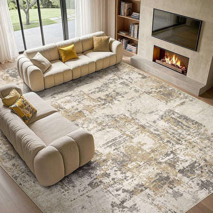 Tortania Washable 8x10 Area Rug for Living Room: Modern Abstract Neutral Large Soft Thin Rugs - Non Slip Indoor Carpet for Bedroom Dining Room Office Nursery Home Floor Decoration - Smoky Gray