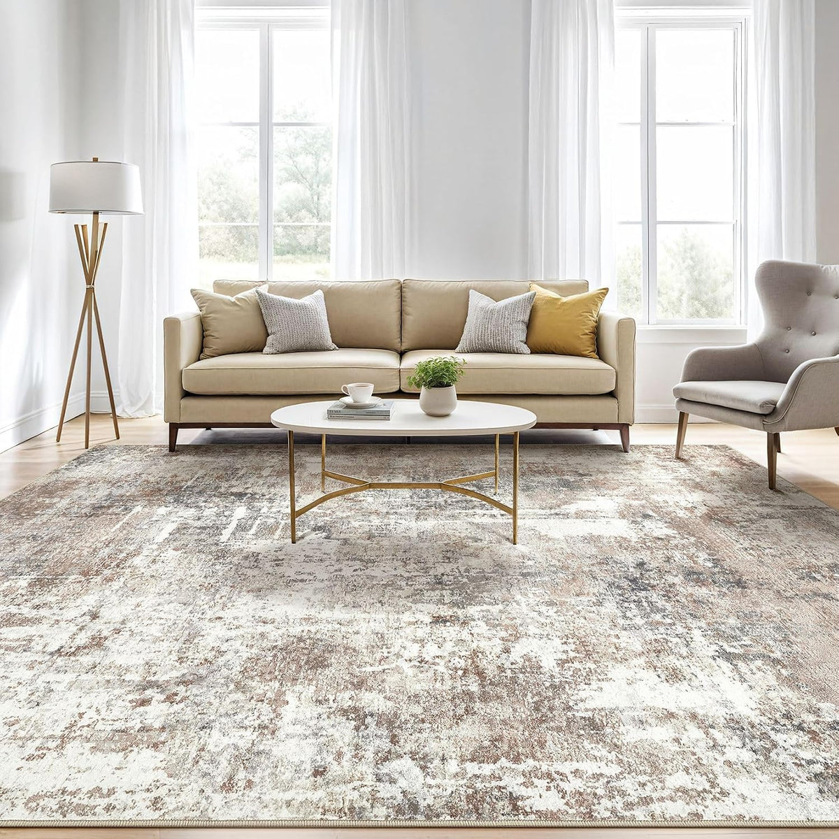 LOONGRUG 10x14 Area Rugs Washable Large Neutral Modern Living Room Rug