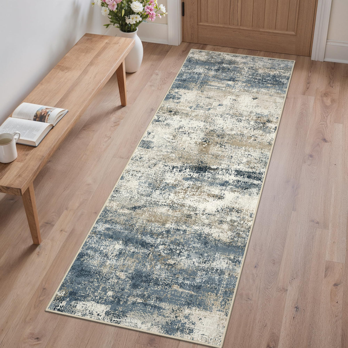 GENIMO 9x12 Area Rug Washable Non Slip for Living Room, Navy Blue Gray